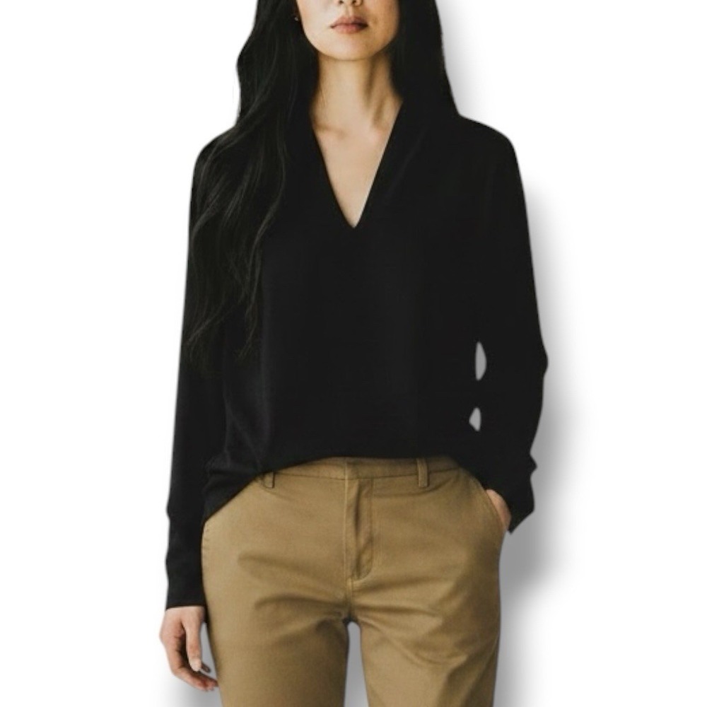 BA&SH Black Crepe Long Sleeve Lady Top Sz S Business Office Careerโ